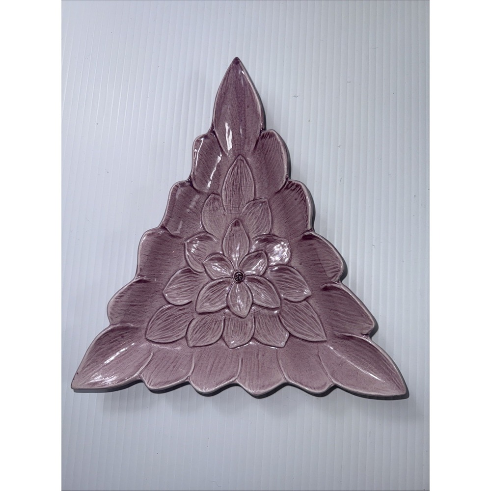 Ceramic Triangle Pink Floral Candy Dish Made In Italy